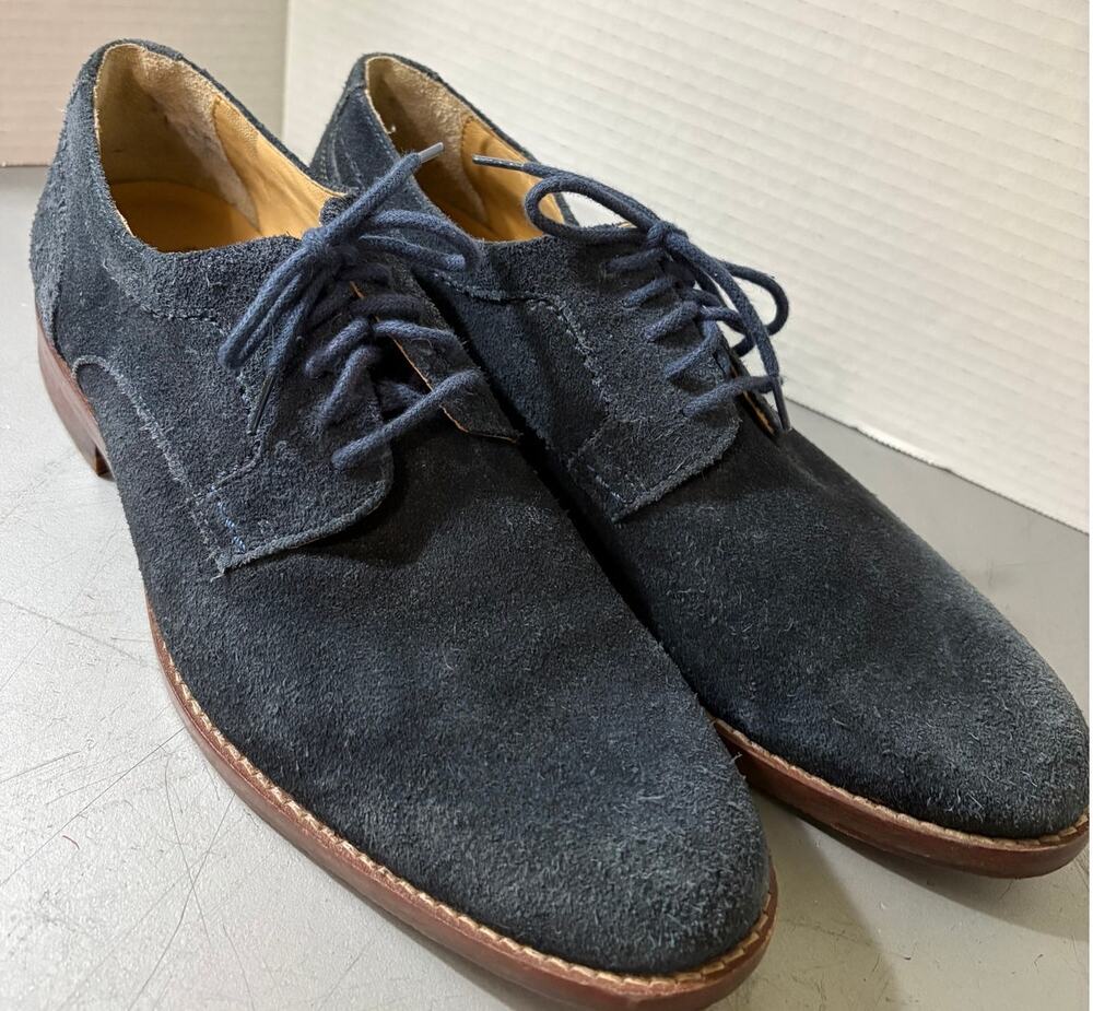JOHNSTON & MURPHY Blue Suede Shoes-Sheepskin-Lace Up Oxfords-Mens Size 9 M-EUC